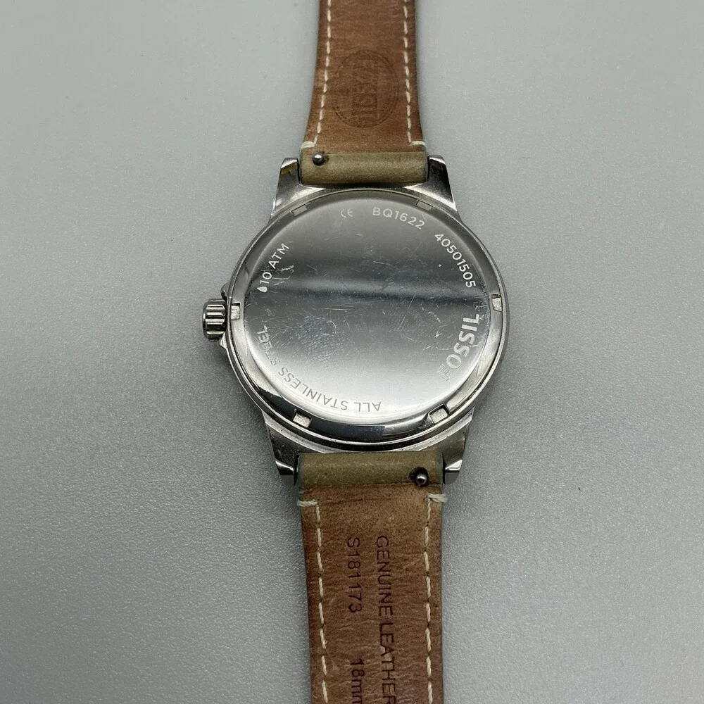 Fossil Womens Watch 38mm Silver Tone Leather Day Date BQ1622 New Battery